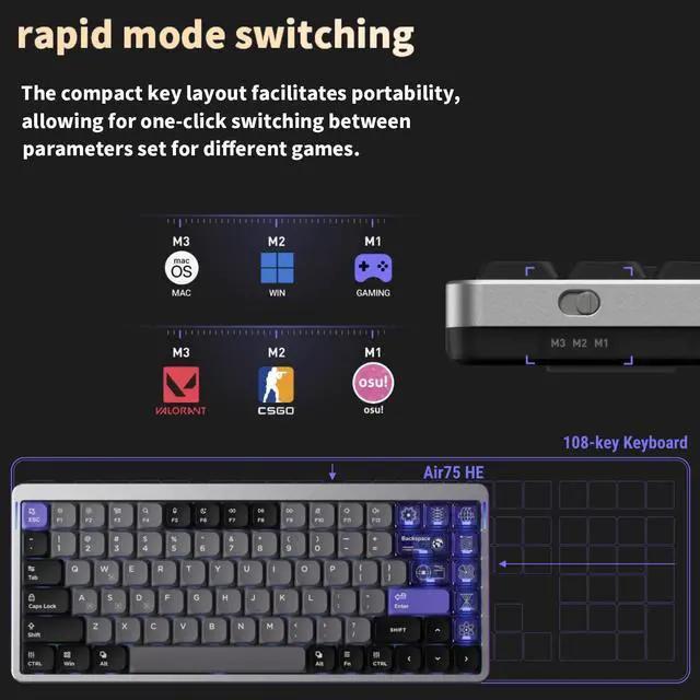 Alt view image 4 of 7 - nuphy Air75 HE Rapid Trigger Wired Custom Magnetic Gaming Keyboard,RGB HotSwap, 84 Keys 75% Layout Adjustable Actuation Esports Low-Profile Hall Effect Keyboard (Magnetic Jade Switch)