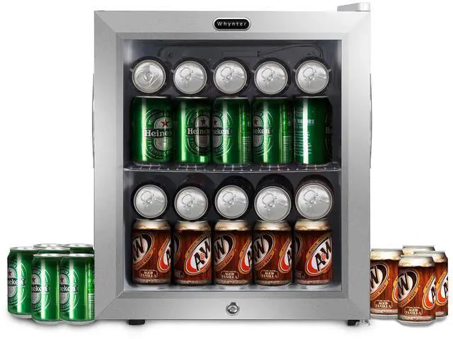 Main image of Beverage Refrigerator with Double-Layer Glass Door, 68-Can 1.6 Cu Ft Freestanding Drink Mini Fridge, BR-062WS, Stainless Steel