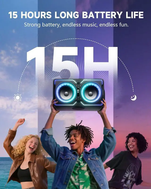 Alt view image 4 of 7 - Large Bluetooth Speaker: 240W Peak Powerful Loud Sound with Deep Bass, 15H Playtime, Fast Charge, TWS, Portable Wireless Speakers for Outdoor, Party, Beach, Backyard, Home, Outside (Black)