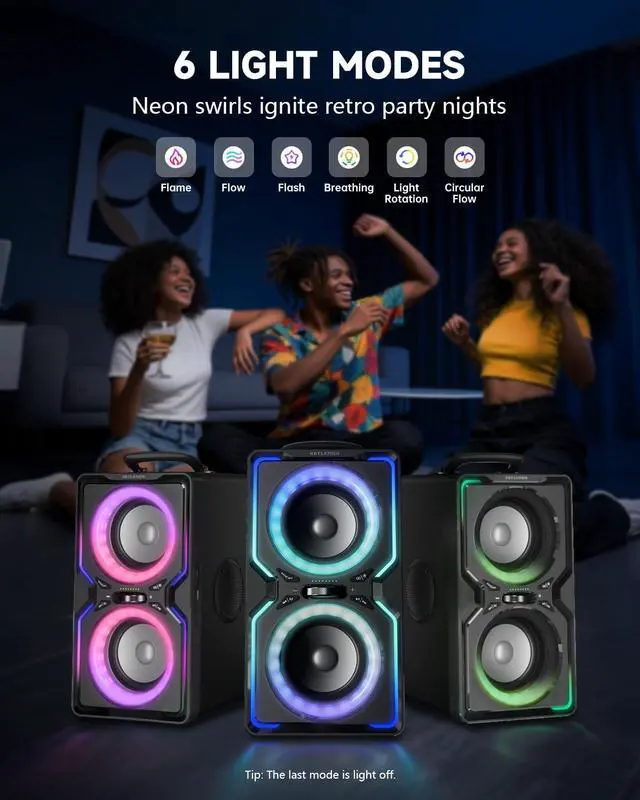 Alt view image 6 of 7 - Large Bluetooth Speaker: 240W Peak Powerful Loud Sound with Deep Bass, 15H Playtime, Fast Charge, TWS, Portable Wireless Speakers for Outdoor, Party, Beach, Backyard, Home, Outside (Black)