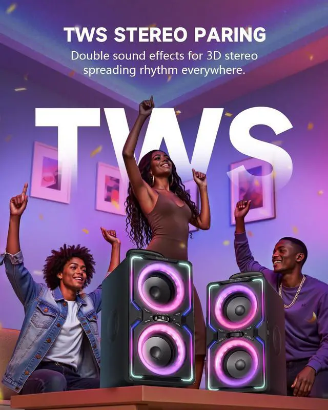 Alt view image 5 of 7 - Large Bluetooth Speaker: 240W Peak Powerful Loud Sound with Deep Bass, 15H Playtime, Fast Charge, TWS, Portable Wireless Speakers for Outdoor, Party, Beach, Backyard, Home, Outside (Black)