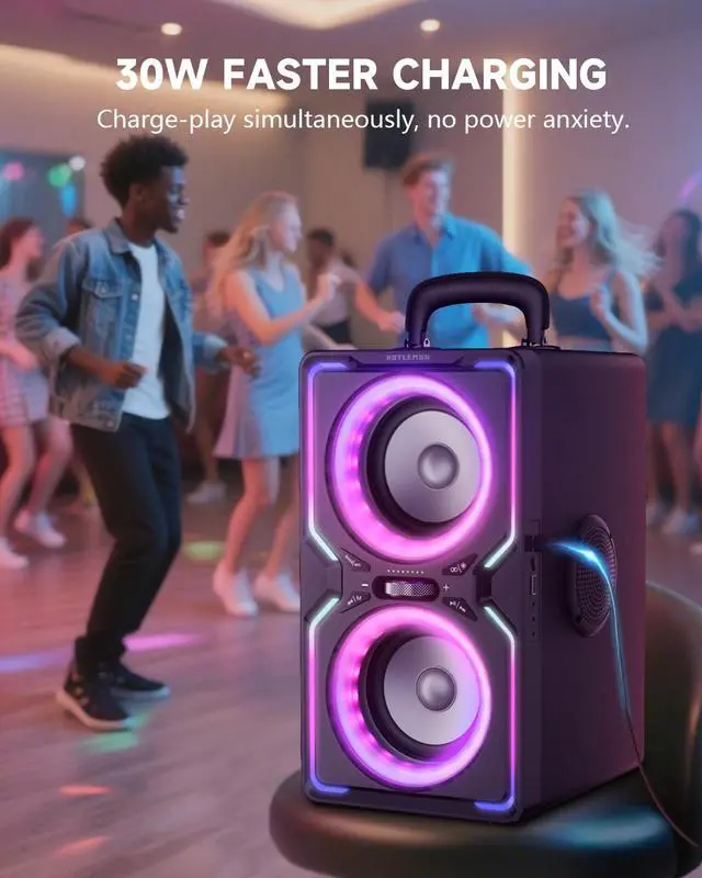 Alt view image 7 of 7 - Large Bluetooth Speaker: 240W Peak Powerful Loud Sound with Deep Bass, 15H Playtime, Fast Charge, TWS, Portable Wireless Speakers for Outdoor, Party, Beach, Backyard, Home, Outside (Black)