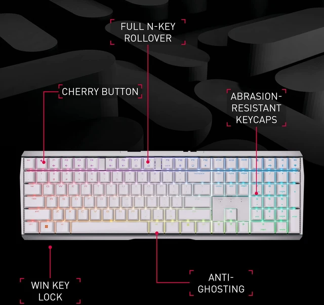 Alt view image 2 of 6 - MX 3.0S Wireless, Mechanical Gaming Keyboard, Bluetooth, 2.4 GHz & Wired Mode, RGB Lighting, Aluminum Housing, Rechargeable, MX RED Switches, White