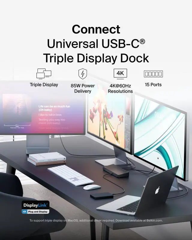 Alt view image 15 of 20 - Belkin Universal USB-C Triple Display Docking Station HDMI DisplayPort INC007TTB