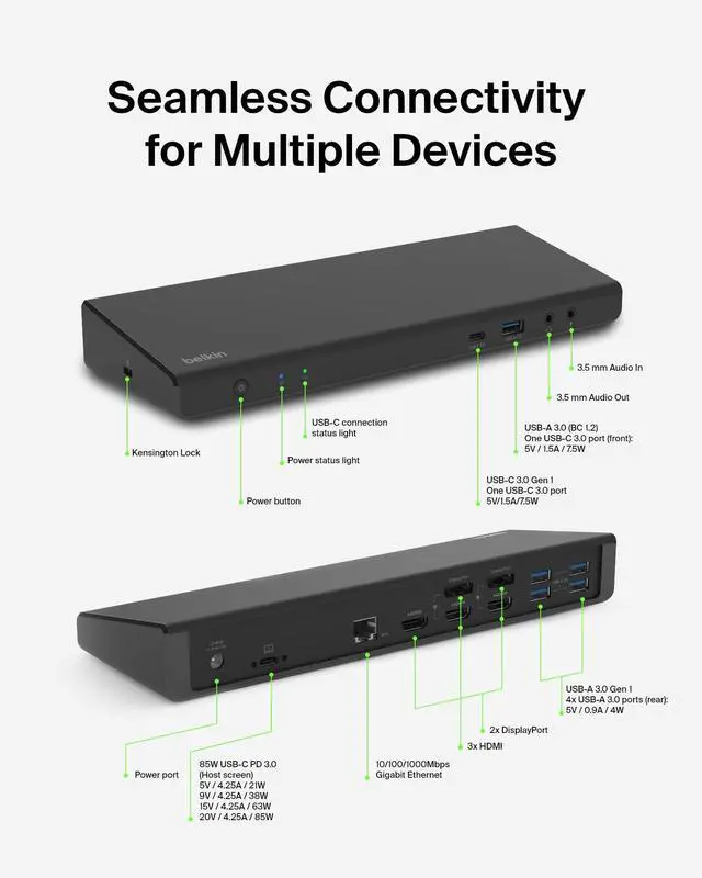 Alt view image 19 of 20 - Belkin Universal USB-C Triple Display Docking Station HDMI DisplayPort INC007TTB