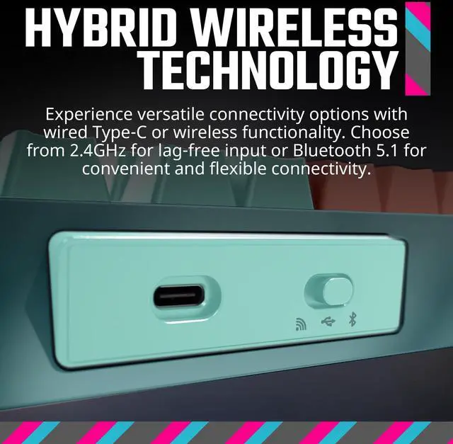 Alt view image 4 of 7 - MK770 Macaron Wireless Mechanical RGB Gaming Keyboard, Kailh Box V2 Click White Switches, Gasket Structure, Hot-Swappable, Bluetooth|2.4GHz, Tactile 3-Way Dial, QWERTY (MK-770-MCKW1-US)