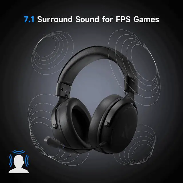 Alt view image 3 of 7 - MCHOSE V9 PRO Wireless Gaming Headset 7.1 Surround Sound for PS5 PS4 PC SWITCH TOPSPEED Gaming Headphones with Noise Canceling Mic, 250Hr Battery, Low 15ms Latency, Lightweight, BT 5.3 FPS Games Black