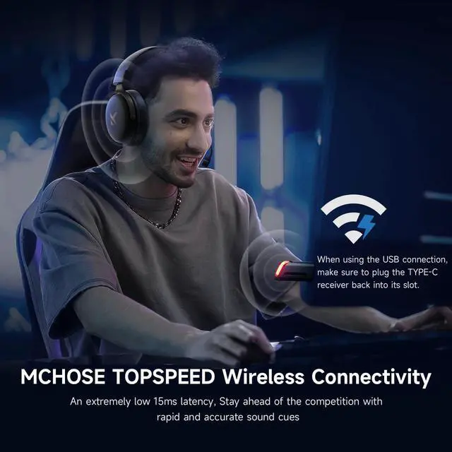 Alt view image 5 of 7 - MCHOSE V9 PRO Wireless Gaming Headset 7.1 Surround Sound for PS5 PS4 PC SWITCH TOPSPEED Gaming Headphones with Noise Canceling Mic, 250Hr Battery, Low 15ms Latency, Lightweight, BT 5.3 FPS Games Black