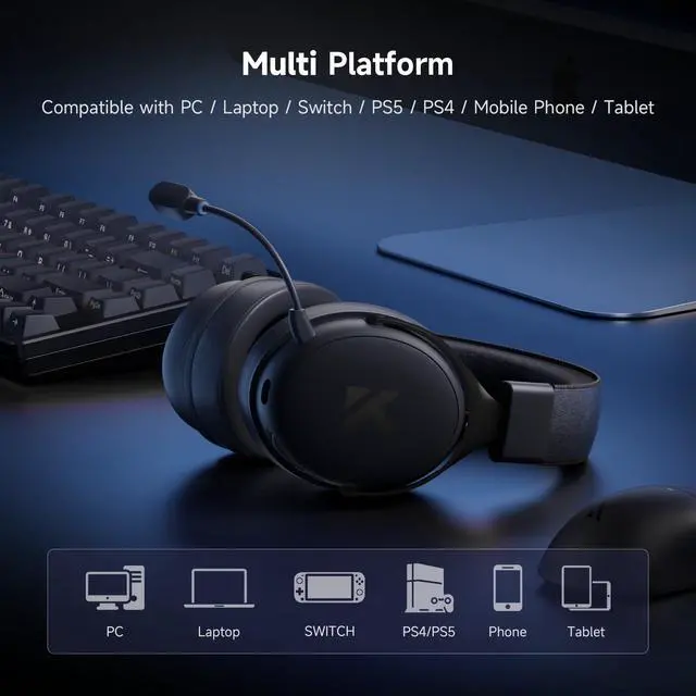 Alt view image 7 of 7 - MCHOSE V9 PRO Wireless Gaming Headset 7.1 Surround Sound for PS5 PS4 PC SWITCH TOPSPEED Gaming Headphones with Noise Canceling Mic, 250Hr Battery, Low 15ms Latency, Lightweight, BT 5.3 FPS Games Black