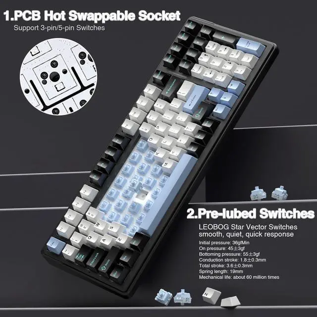 Alt view image 4 of 7 - F99 Wireless Mechanical Keyboard,Tri-Mode BT5.0/2.4GHz/USB-C Hot Swappable Custom Keyboard,Pre-lubed Linear Switches,RGB Backlit Gaming Keyboards for PC/Tablet/Xbox/PS4/PS5