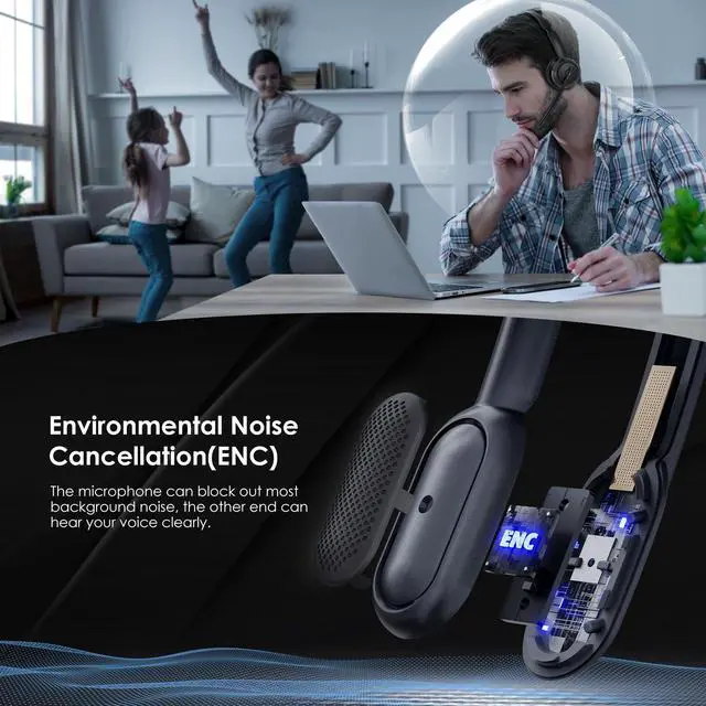 Alt view image 2 of 7 - ANC & ENC Headset with Microphone for PC, Wireless Headset with Mic for Work(Flip-to-Mute & USB Dongle), Bluetooth 5.4 Noise Cancelling Headphones with Mic for Call Center/Home/Computer/Cell Phones