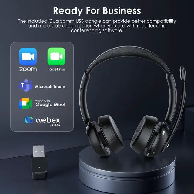 Alt view image 6 of 7 - ANC & ENC Headset with Microphone for PC, Wireless Headset with Mic for Work(Flip-to-Mute & USB Dongle), Bluetooth 5.4 Noise Cancelling Headphones with Mic for Call Center/Home/Computer/Cell Phones