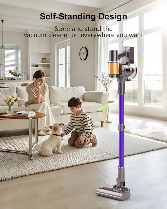 Alt view image 4 of 7 - Cordless Vacuum Cleaner, 2 Batteries 120 Mins Runtime 45Kpa 550W, Stick Vacuum with Anti-Tangle Design, Self-Standing, Vacuum Cleaners for Home, Hardwood Floor, Carpet, Pet Hair