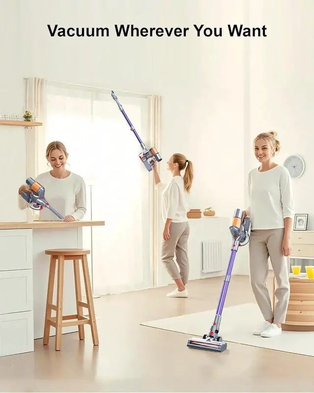 Alt view image 6 of 7 - Cordless Vacuum Cleaner, 2 Batteries 120 Mins Runtime 45Kpa 550W, Stick Vacuum with Anti-Tangle Design, Self-Standing, Vacuum Cleaners for Home, Hardwood Floor, Carpet, Pet Hair