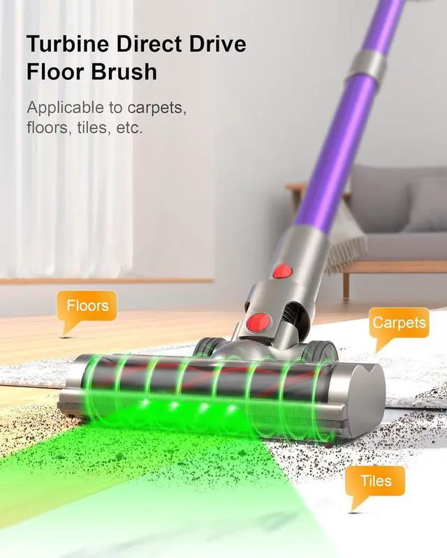 Alt view image 7 of 7 - Cordless Vacuum Cleaner, 2 Batteries 120 Mins Runtime 45Kpa 550W, Stick Vacuum with Anti-Tangle Design, Self-Standing, Vacuum Cleaners for Home, Hardwood Floor, Carpet, Pet Hair