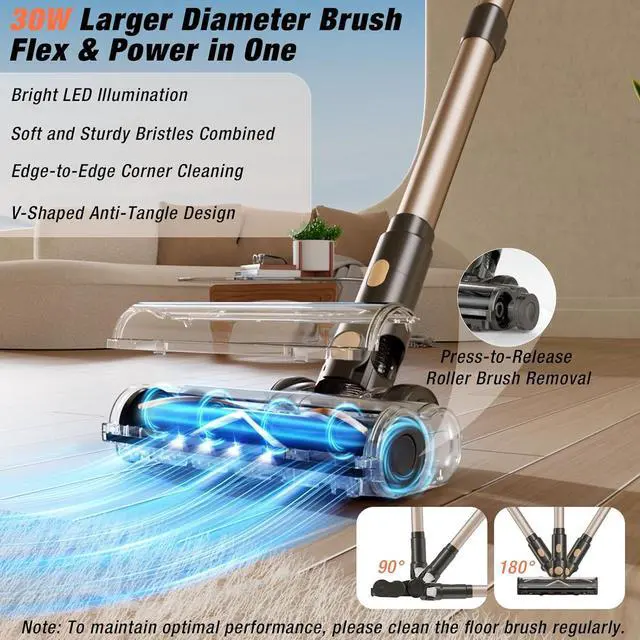 Alt view image 4 of 7 - Cordless Vacuum Cleaner, 580W 48KPA 70 Mins Vacuum Cleaners for Home, Self-Standing Stick Vacuum with Wall Mount Charge, Touch Screen, Ultra High-Power Brush for Pet Hair/Plush Carpet/All Floor