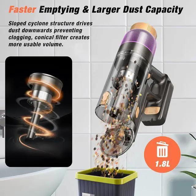 Alt view image 7 of 7 - Cordless Vacuum Cleaner, 580W 48KPA 70 Mins Vacuum Cleaners for Home, Self-Standing Stick Vacuum with Wall Mount Charge, Touch Screen, Ultra High-Power Brush for Pet Hair/Plush Carpet/All Floor