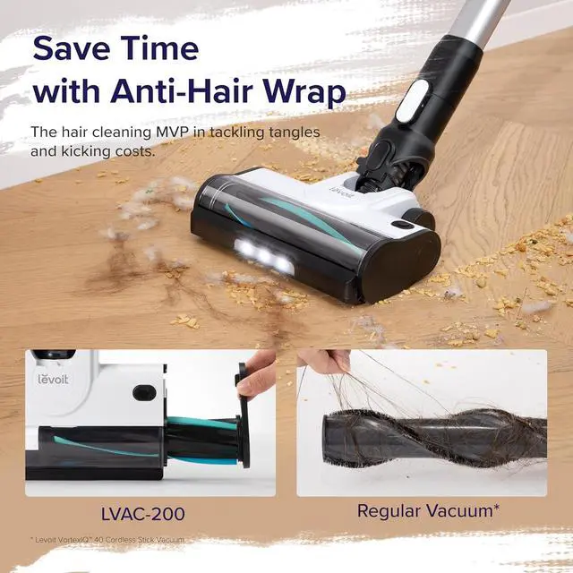 Alt view image 2 of 7 - LEVOIT Cordless Vacuum Cleaner, Stick Vac with Tangle-Resistant Design, Up to 50 Minutes, Powerful Suction, Rechargeable, Lightweight, and Versatile for Carpet, Hard Floor, Pet Hair, LVAC-200