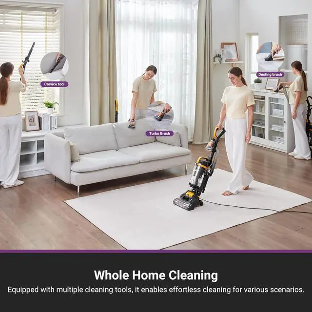 Alt view image 3 of 7 - Eureka Powerful Upright Vacuum Cleaner for Home Pet Hair, Lightweight Household Upright Vacuum for Carpet and Hard Floor, MaxSwivel Pro NEU350 with Pet Tool, Yellow