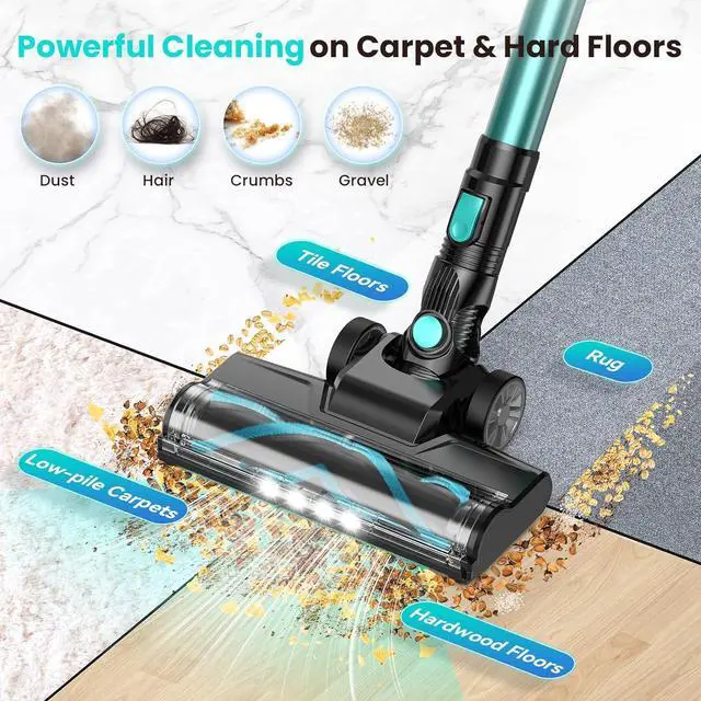 Alt view image 2 of 7 - N3T Cordless Vacuum Cleaner,Wireless Stick Vacuum with 40mins Runtime,Self-Standing,Anti-Tangle Brush,Rechargeable Lightweight Vacuum Cleaner for Home,Hardwood Floor,Pet Hair, Carpet-Green