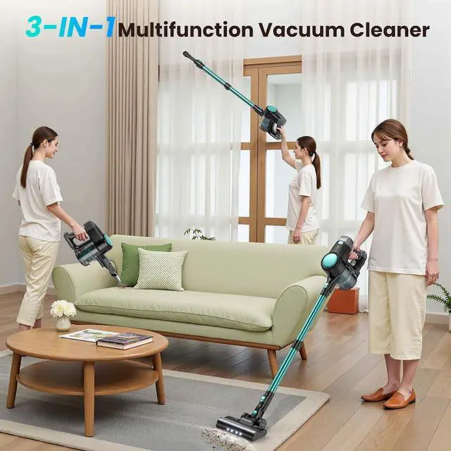 Alt view image 3 of 7 - N3T Cordless Vacuum Cleaner,Wireless Stick Vacuum with 40mins Runtime,Self-Standing,Anti-Tangle Brush,Rechargeable Lightweight Vacuum Cleaner for Home,Hardwood Floor,Pet Hair, Carpet-Green