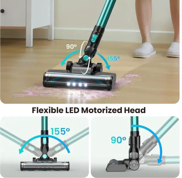 Alt view image 4 of 7 - N3T Cordless Vacuum Cleaner,Wireless Stick Vacuum with 40mins Runtime,Self-Standing,Anti-Tangle Brush,Rechargeable Lightweight Vacuum Cleaner for Home,Hardwood Floor,Pet Hair, Carpet-Green