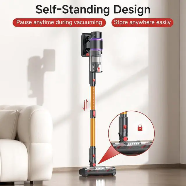 Alt view image 7 of 7 - Cordless Vacuum Cleaner, 550W/50Kpa/70Mins Vacuum Cleaners for Home with Smart Auto Mode/LED Touch Display, Self-Standing Cordless Stick Vacuum Rechargeable, Vacuum Cleaner for Pet Hair/Carpet/Floors
