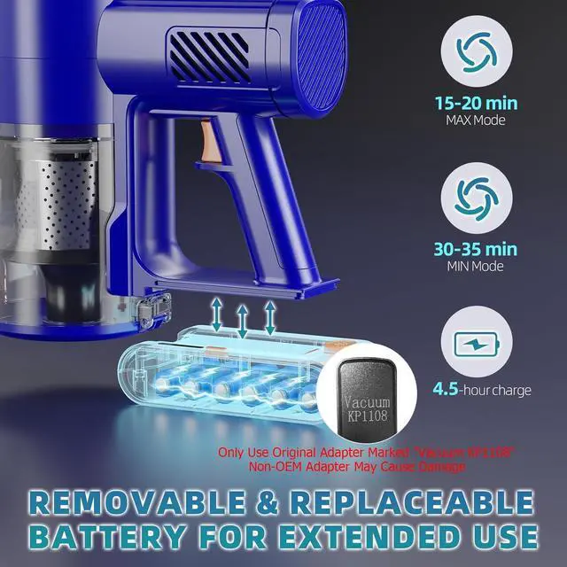 Alt view image 3 of 7 - Cordless Vacuum Cleaner, 180° Bendable Wand Stick Vacuum Cleaners with Touch Screen, 8-in-1 Vacuum with Lightweight Rechargeable Battery, Longlasting Runtime for Home Hard Floor Low-Pile Carpet