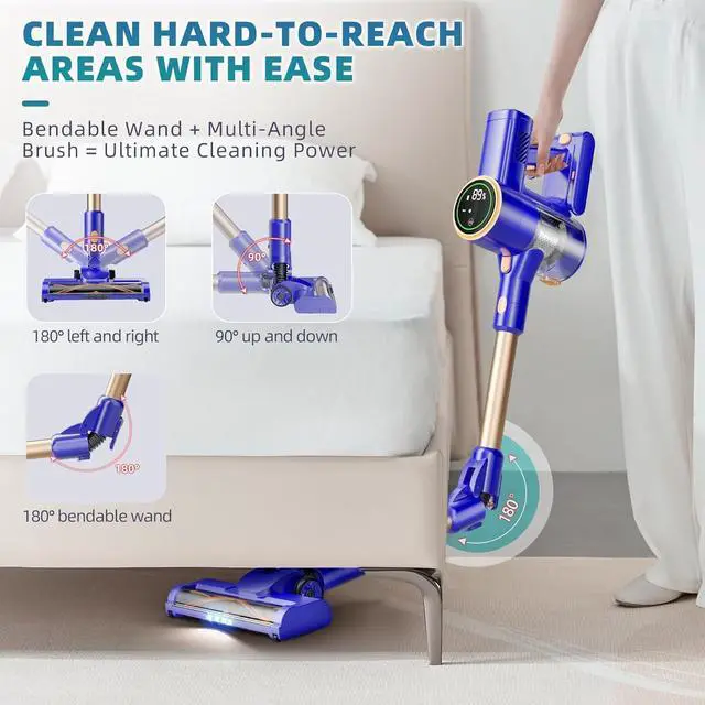 Alt view image 6 of 7 - Cordless Vacuum Cleaner, 180° Bendable Wand Stick Vacuum Cleaners with Touch Screen, 8-in-1 Vacuum with Lightweight Rechargeable Battery, Longlasting Runtime for Home Hard Floor Low-Pile Carpet
