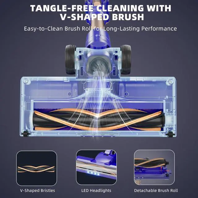 Alt view image 7 of 7 - Cordless Vacuum Cleaner, 180° Bendable Wand Stick Vacuum Cleaners with Touch Screen, 8-in-1 Vacuum with Lightweight Rechargeable Battery, Longlasting Runtime for Home Hard Floor Low-Pile Carpet