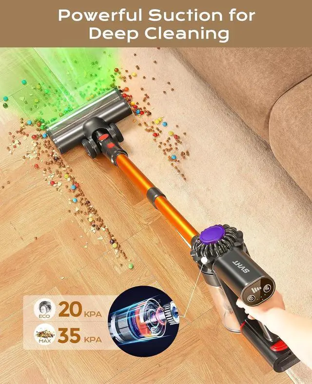 Alt view image 2 of 7 - Cordless Vacuum Cleaner, 45Mins Powerful Vacuum Cleaners for Home, Lightweight Stick Vacuum Cordless with Advanced Green Light Tech, Rechargeable Battery Vacuum for Carpet,Pet Hair,Hardwood Floor