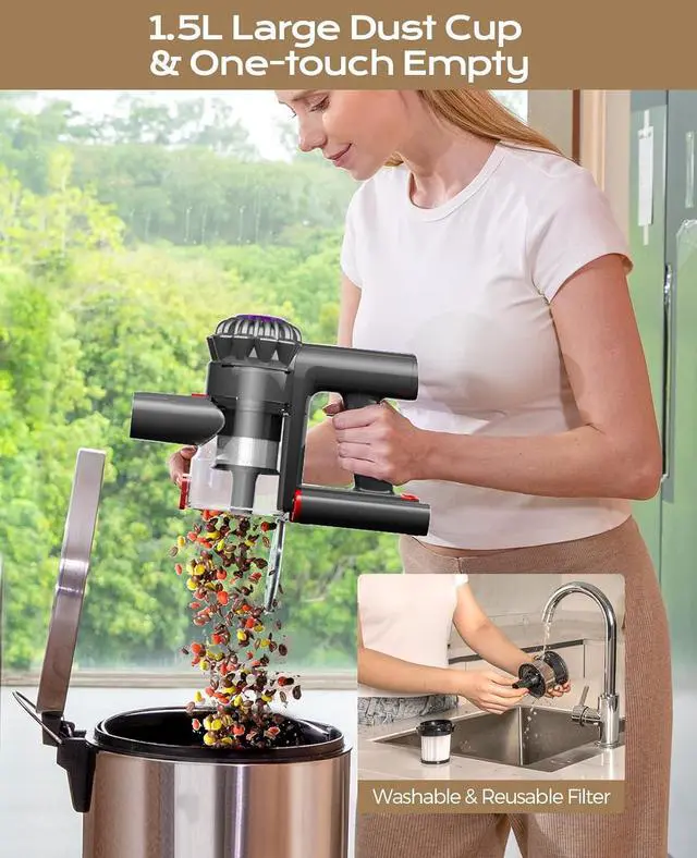 Alt view image 7 of 7 - Cordless Vacuum Cleaner, 45Mins Powerful Vacuum Cleaners for Home, Lightweight Stick Vacuum Cordless with Advanced Green Light Tech, Rechargeable Battery Vacuum for Carpet,Pet Hair,Hardwood Floor