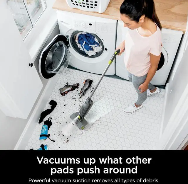 Alt view image 3 of 7 - Shark VACMOP Cordless Hard Floor Cleaner, Vacuum and Spray Mop, Powerful Suction, Lightweight, LED Headlights, Includes 4 Disposable Pads, 12oz Multi-surface Cleaning Solution, Gray, VM252