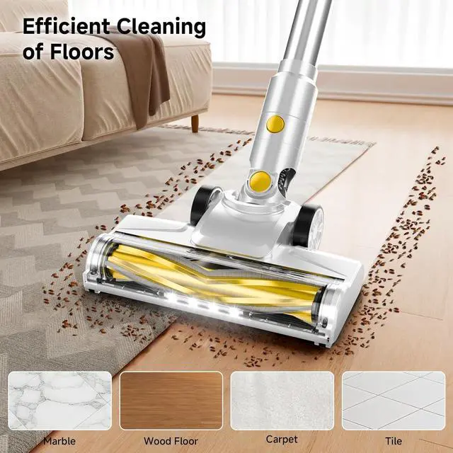 Alt view image 5 of 7 - Cordless Vacuum Cleaner for home, Powerful Stick Vacuum Cleaner with Rechargeable Battery, 6 in 1 Lightweight Handheld Vacuum, 45 Mins Runtime Cordless Vacuum for Hardfloor & Carpets Pet Hair (yellow)