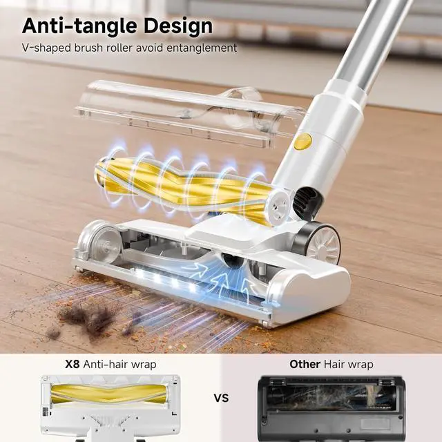 Alt view image 6 of 7 - Cordless Vacuum Cleaner for home, Powerful Stick Vacuum Cleaner with Rechargeable Battery, 6 in 1 Lightweight Handheld Vacuum, 45 Mins Runtime Cordless Vacuum for Hardfloor & Carpets Pet Hair (yellow)