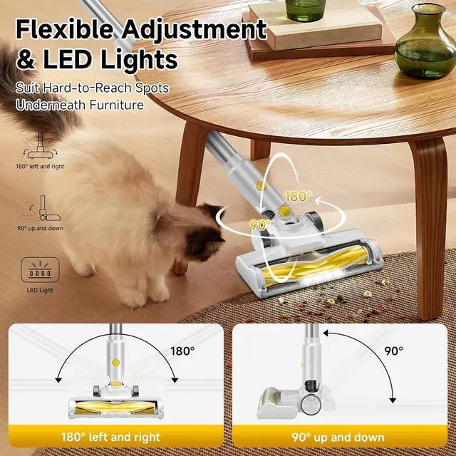 Alt view image 7 of 7 - Cordless Vacuum Cleaner for home, Powerful Stick Vacuum Cleaner with Rechargeable Battery, 6 in 1 Lightweight Handheld Vacuum, 45 Mins Runtime Cordless Vacuum for Hardfloor & Carpets Pet Hair (yellow)