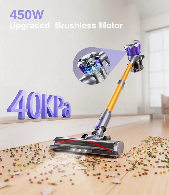 Alt view image 2 of 7 - Cordless Vacuum Cleaner, 450W 40Kpa Powerful Stick Vacuum, Up to 50Mins Rechargeable Battery, Vacuum Cleaners for Home Anti-Tangled Lightweight Handheld for Hardwood Floor, Carpets, Pet Hair