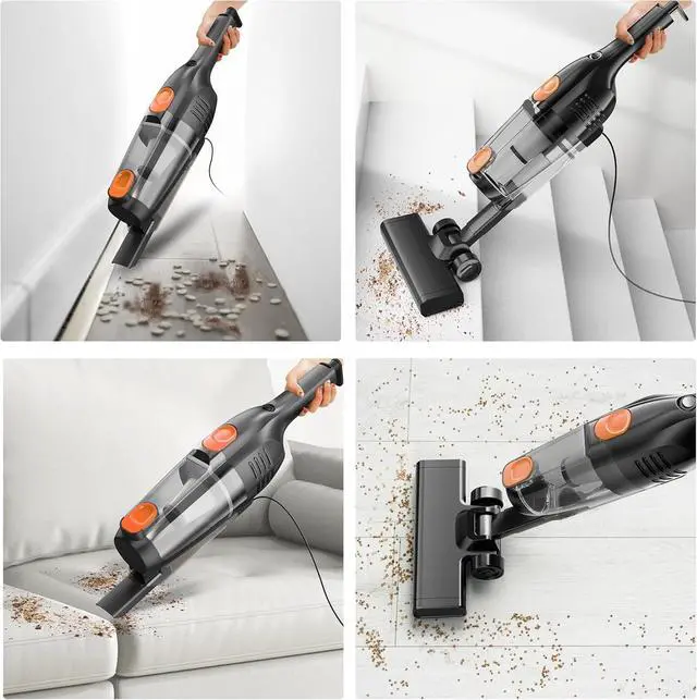 Alt view image 7 of 7 - Corded Stick Vacuum Cleaner, 20000pa Powerful Suction Stick Vacuum with 16Ft Cord, 2 in 1 Lightweight Vacuum Cleaner for Hard Floor Pet Hair - Orange