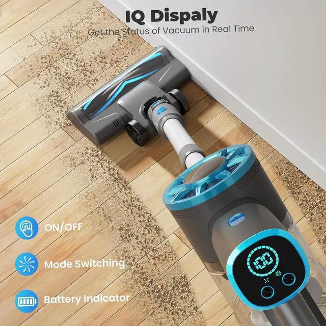 Alt view image 4 of 7 - Cordless Stick Vacuum Cleaner with Self-Standing, 8-in-1 Vacuum Cleaners for Home, Lightweight Powerful Vacuum with LED Screen, Rechargeable Vacuum for Carpet, Pet Hair, Hardwood Floors