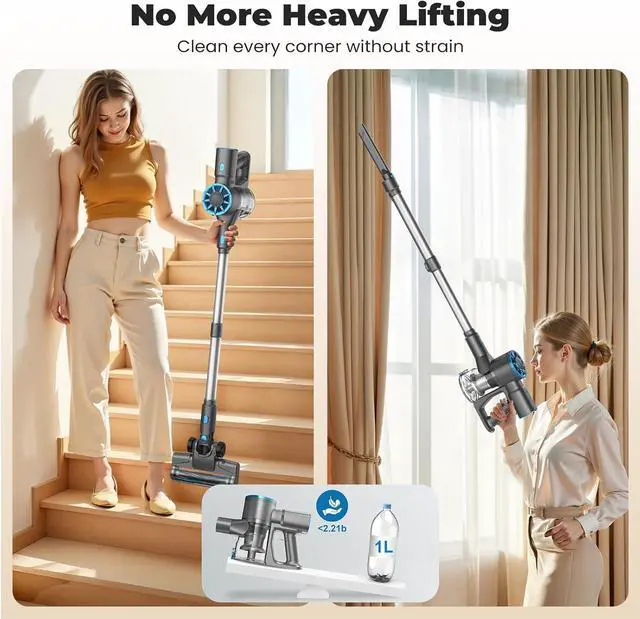 Alt view image 5 of 7 - Cordless Stick Vacuum Cleaner with Self-Standing, 8-in-1 Vacuum Cleaners for Home, Lightweight Powerful Vacuum with LED Screen, Rechargeable Vacuum for Carpet, Pet Hair, Hardwood Floors