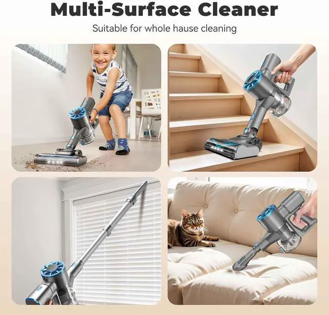 Alt view image 7 of 7 - Cordless Stick Vacuum Cleaner with Self-Standing, 8-in-1 Vacuum Cleaners for Home, Lightweight Powerful Vacuum with LED Screen, Rechargeable Vacuum for Carpet, Pet Hair, Hardwood Floors