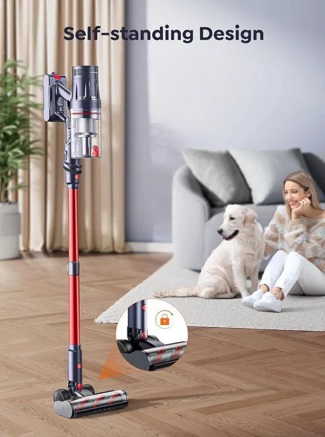 Alt view image 4 of 7 - Cordless Vacuum Cleaner, 600W 50Kpa 65Mins Vacuum Cleaners for Home, Stick Vacuum with Self-Standing, Touch Screen, Vacuum Cleaner with Charging Station for Hard Floor Carpet Car Pet