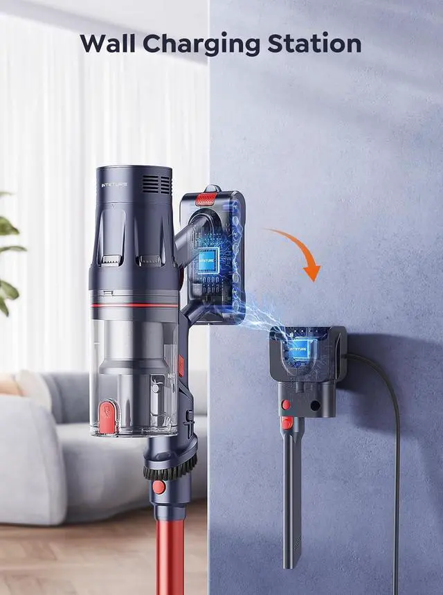 Alt view image 6 of 7 - Cordless Vacuum Cleaner, 600W 50Kpa 65Mins Vacuum Cleaners for Home, Stick Vacuum with Self-Standing, Touch Screen, Vacuum Cleaner with Charging Station for Hard Floor Carpet Car Pet