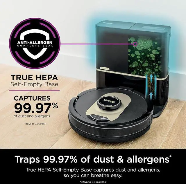 Alt view image 4 of 7 - Shark AV2501AE AI Robot Vacuum with XL HEPA Self-Empty Base, Bagless, 60-Day Capacity, LIDAR Navigation, Perfect for Pet Hair, Compatible with Alexa, Wi-Fi Connected, Carpet & Hard Floor, Black