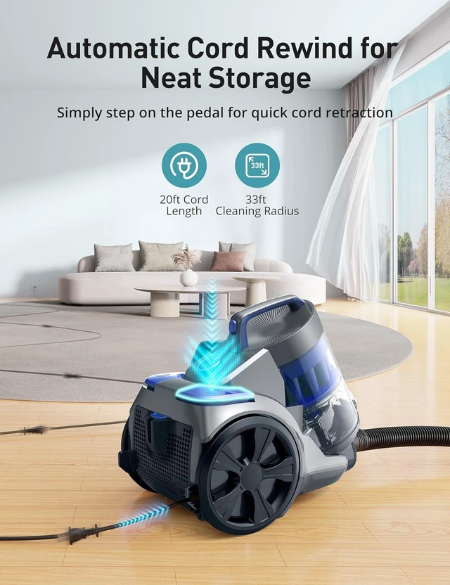 Alt view image 6 of 7 - Aspiron 1700W Canister Vacuum Cleaner, 45Kpa Bagless Vacuum Cleaner