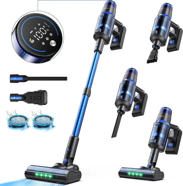 Main image of V25 Cordless Vacuum Cleaner, 680W 60Kpa Powerful Stick Vacuum with Dust Sensor, Digital Display, 4000mAh Rechargeable Battery up to 60Mins, Versatile for Pet Hair, Floor, Carpet (Royal)