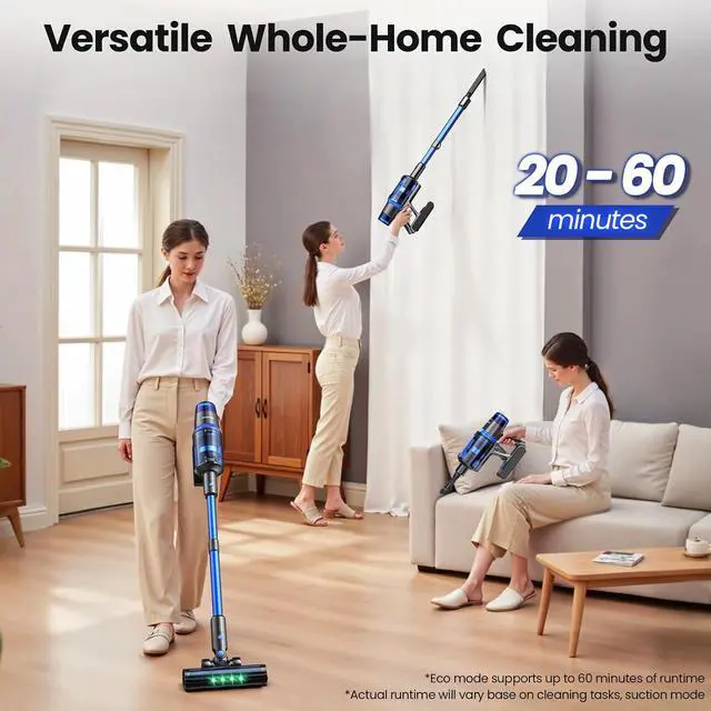 Alt view image 3 of 7 - V25 Cordless Vacuum Cleaner, 680W 60Kpa Powerful Stick Vacuum with Dust Sensor, Digital Display, 4000mAh Rechargeable Battery up to 60Mins, Versatile for Pet Hair, Floor, Carpet (Royal)