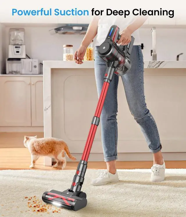Alt view image 2 of 7 - Cordless Vacuum Cleaner, Stick Vacuum with Powerful Suction, 45Mins Runtime Vacuum Cleaners for Home, Anti-tangle and 1.5L Dust Cup, 6 in 1 Lightweight Vacuum for Hardwood Floor Carpet Pet Hair