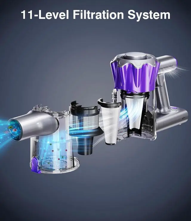 Alt view image 6 of 7 - Cordless Vacuum Cleaner, 450W 40Kpa Powerful Stick Vacuum, Up to 50Mins Rechargeable Battery, Vacuum Cleaners for Home Anti-Tangled Lightweight Handheld for Hardwood Floor, Carpets, Pet Hair