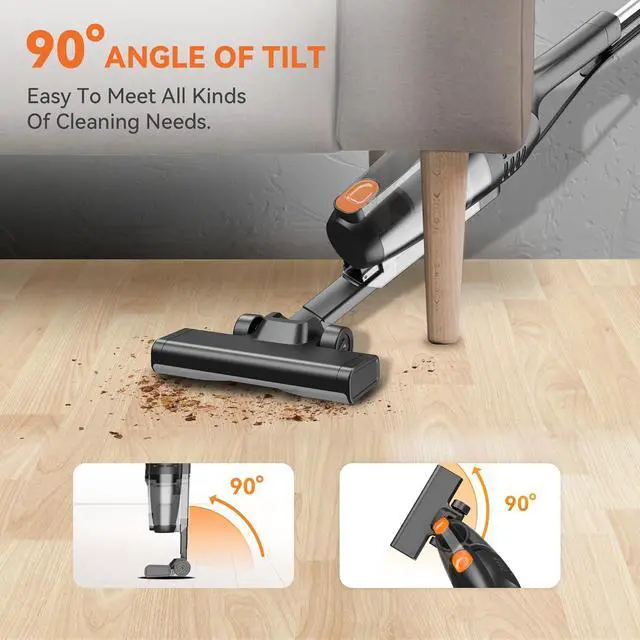 Alt view image 5 of 7 - Corded Stick Vacuum Cleaner, 20000pa Powerful Suction Stick Vacuum with 16Ft Cord, 2 in 1 Lightweight Vacuum Cleaner for Hard Floor Pet Hair - Orange